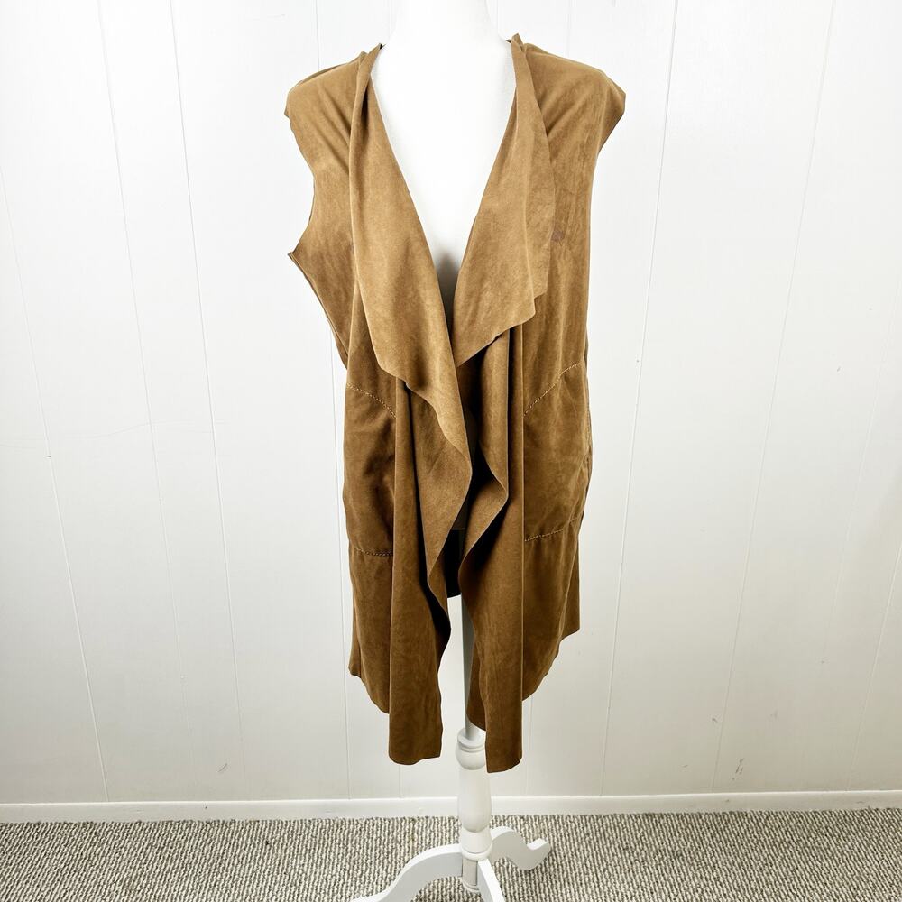 Max Studio Brown Long Faux Suede Waterfall Vest Small